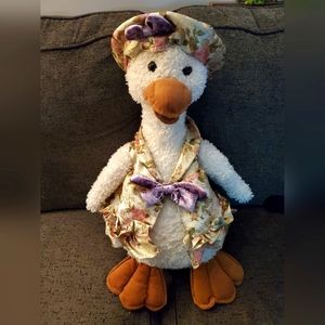 VTG 80s 24" Sft Expressions plush Duck W/ Floral Pink Rose hat & Vest purple Bow